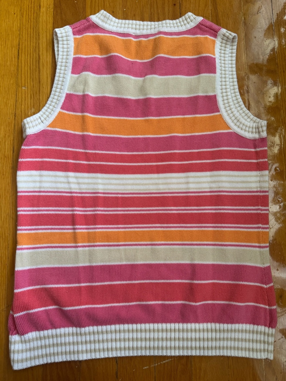 Like New Pendleton Retro Striped V-Neck Sweater Vest in Pink Spring Casual Knit - Picture 3 of 4
